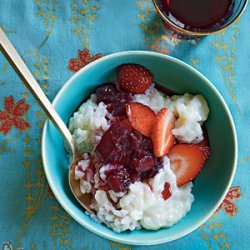 Ruby Port and Rhubarb Risotto with Sugared Strawberries recipe