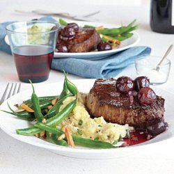 Seared Steaks with Red Wine-Cherry Sauce recipe