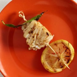 Grilled Halibut, Bay Leaf, and Lemon Kebabs recipe