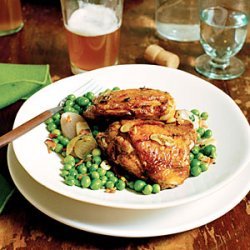 Grilled Chicken Thighs with Peas and Shallots recipe