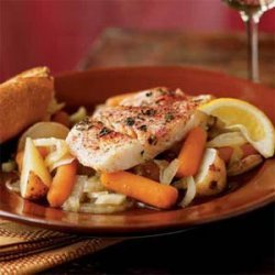 One-Dish Poached Halibut and Vegetables recipe