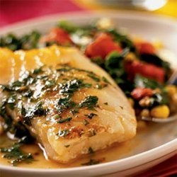 Sea Bass and Confetti Vegetables with Lemon-Butter Sauce recipe