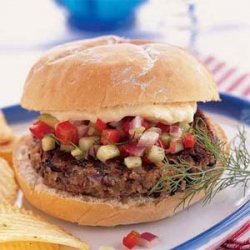Black Bean Burgers with Spicy Cucumber and Red Pepper Relish recipe