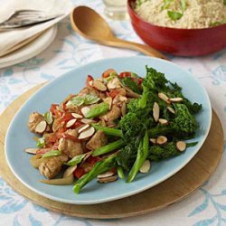 Chicken With Peppers, Broccolini, and Basil recipe