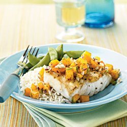 Halibut with Persimmon Tomato and Dill Relish recipe
