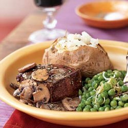 Fresh Herb-Coated Beef Tenderloin Steaks with Mushroom Gravy recipe