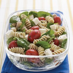 Spinach, Tomato, and Fresh Mozzarella Pasta Salad with Italian Dressing recipe