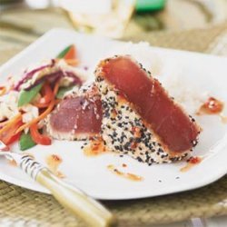 Sesame-crusted Tuna with Teriyaki Stir-Fry recipe