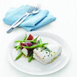 Poached Halibut with Green Beans and Red Potatoes recipe