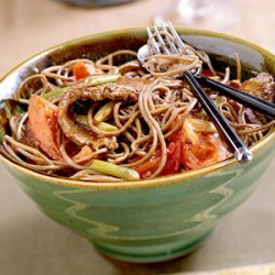 Soba with Marinated Beef and Tomatoes recipe