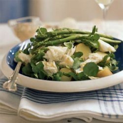 Spring Fingerling Potato Salad with Crab, Asparagus, and Watercress recipe