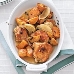 Maple-Roasted Chicken with Sweet Potatoes recipe