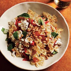 Mini Farfalle with Roasted Peppers, Onions, Feta, and Mint recipe