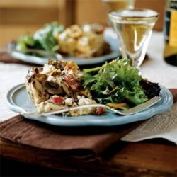 Mushroom, Roasted Red Pepper, and Goat Cheese Bread Pudding recipe