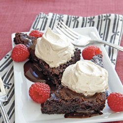 Mocha Cream Brownie Wedges with Fresh Raspberries recipe