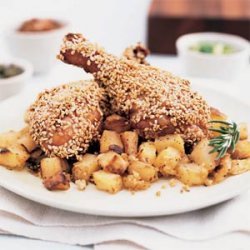 Sesame Drumsticks with Crusty Oven Hash recipe