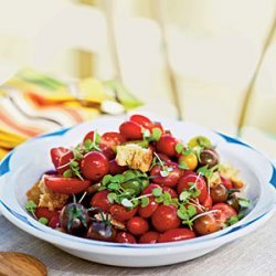 Heirloom Tomato, Baby Basil, and Sourdough Salad recipe