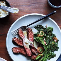 Grilled Sirloin with Anchovy-Lemon Butter and Broccoli Rabe recipe