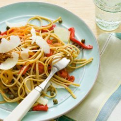 Whole-Wheat Linguine with Saffron and Roasted Red Peppers recipe