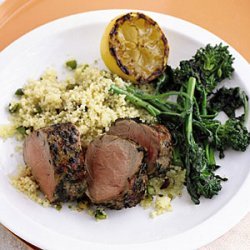 Grilled Pork and Broccoli Rabe with Pistachio Couscous recipe