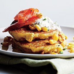 Corn Pancakes with Smoked Salmon and Lemon-Chive Cream recipe