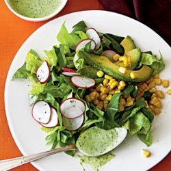 Roasted Corn and Radish Salad with Avocado-Herb Dressing recipe