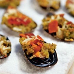 Baked Mussels with Pesto Breadcrumbs recipe