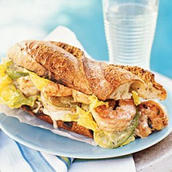 BBQ Shrimp Po' Boys with Pickled Green Tomatoes recipe