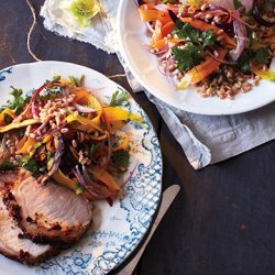 Mustard-Crusted Pork with Farro and Carrot Salad recipe