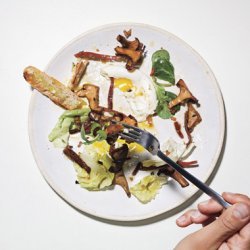 Warm Chanterelle Salad with Speck and Poached Eggs recipe