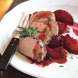 Roasted Pork Loin with Poached Plums recipe