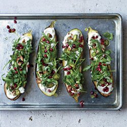 Roasted Eggplant with Pomegranate, Pickled Chiles, and Pecans recipe