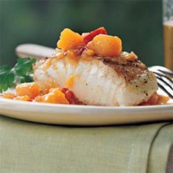 Grilled Striped Bass with Chunky Mango-Ginger Sauce recipe