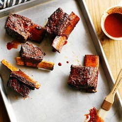 Achiote Short Ribs with Ancho Barbecue Sauce and Avocado Relish recipe