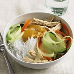 Peanut Butter and Chicken Noodles With Carrot and Cucumber Ribbons recipe