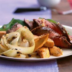 Grilled Onion, Beef, and Sweet Potato Salad recipe
