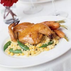 Maple Mustard-glazed Hens with Corn and Pea Couscous recipe