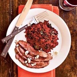 Grilled Flatiron Steaks with Kale and Beet Risotto recipe