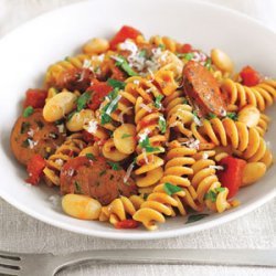 Sausage, Tomato, White Bean and Corkscrew Pasta Toss recipe