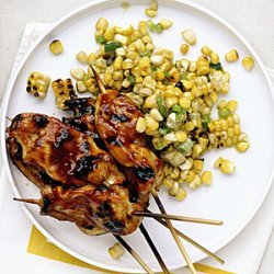 Honey Chicken Skewers with Grilled-Corn Salad recipe