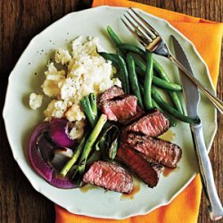Grilled Steak with Onions and Scallions recipe