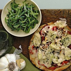 Artichoke Pizzas with Lemony Green Bean Salad recipe