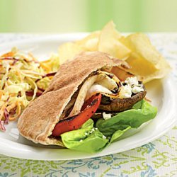 Grilled Vegetable Pitas with Goat Cheese and Pesto Mayo recipe