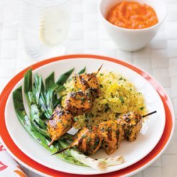 Grilled Chicken Kebabs with Romesco Sauce recipe