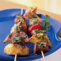Grilled Sirloin Skewers with Peaches and Peppers recipe