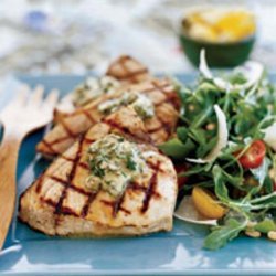 Grilled Sworsfish Steaks with Basil-Caper Butter recipe