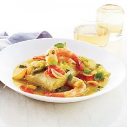 Halibut and Shrimp with Minted Broth recipe