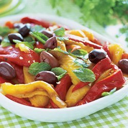Roasted Peppers with Black Olives recipe