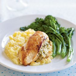 Chicken Breasts Stuffed with Goat Cheese, Caramelized Spring Onions, and Thyme recipe