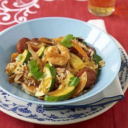 Cajun Sausage, Peppers, and Onions Over Brown Rice recipe